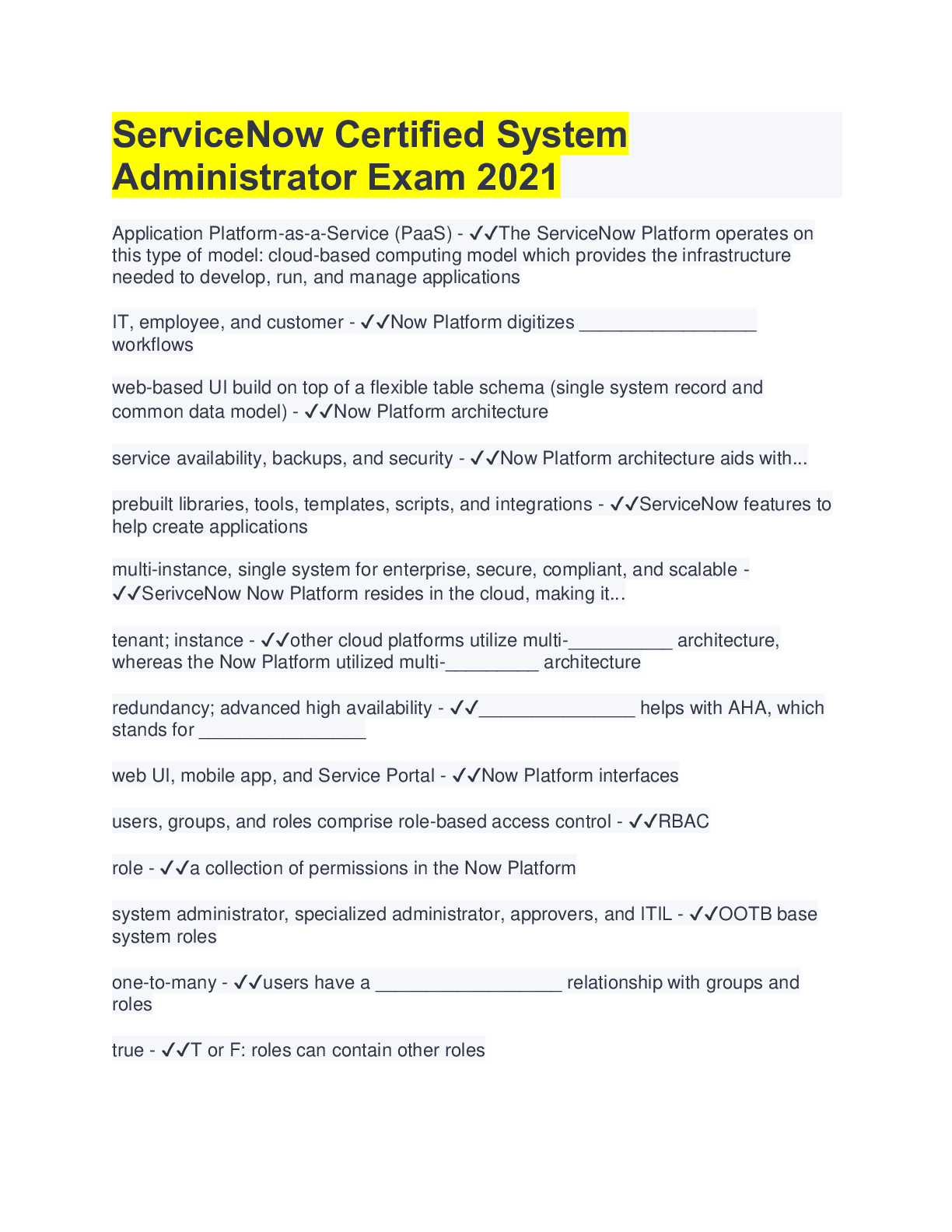 Preview image for ServiceNow Certified System Administrator Exam 2021/2022 (QUESTIONS & ANSWERS )